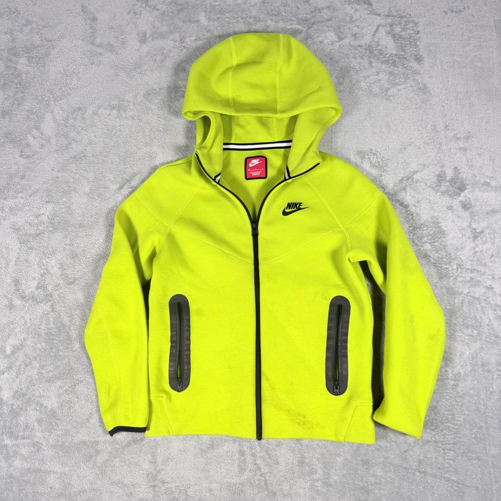 Nike Kids Medium Lime Green Tech Fleece Full Zip Hoodie Scuba Hood CU9223-392